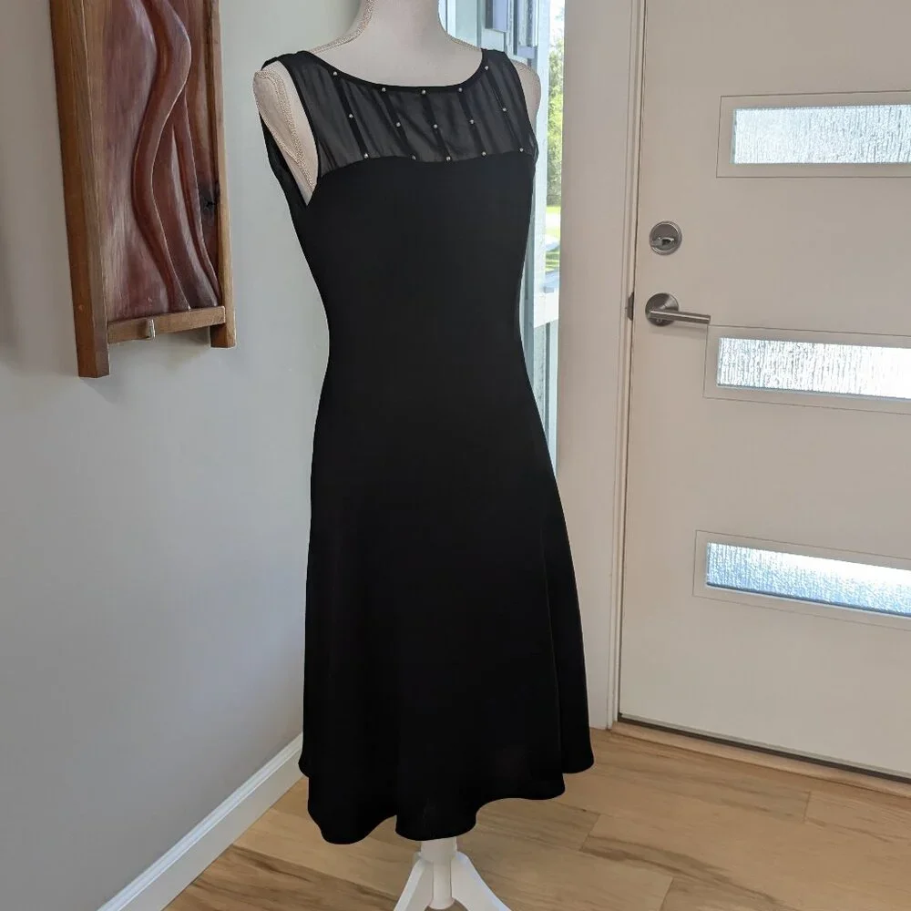 Vintage Jones Wear Black Mesh Crystal Cowl Back Dress Sz 10 Sleeveless LBD Goth